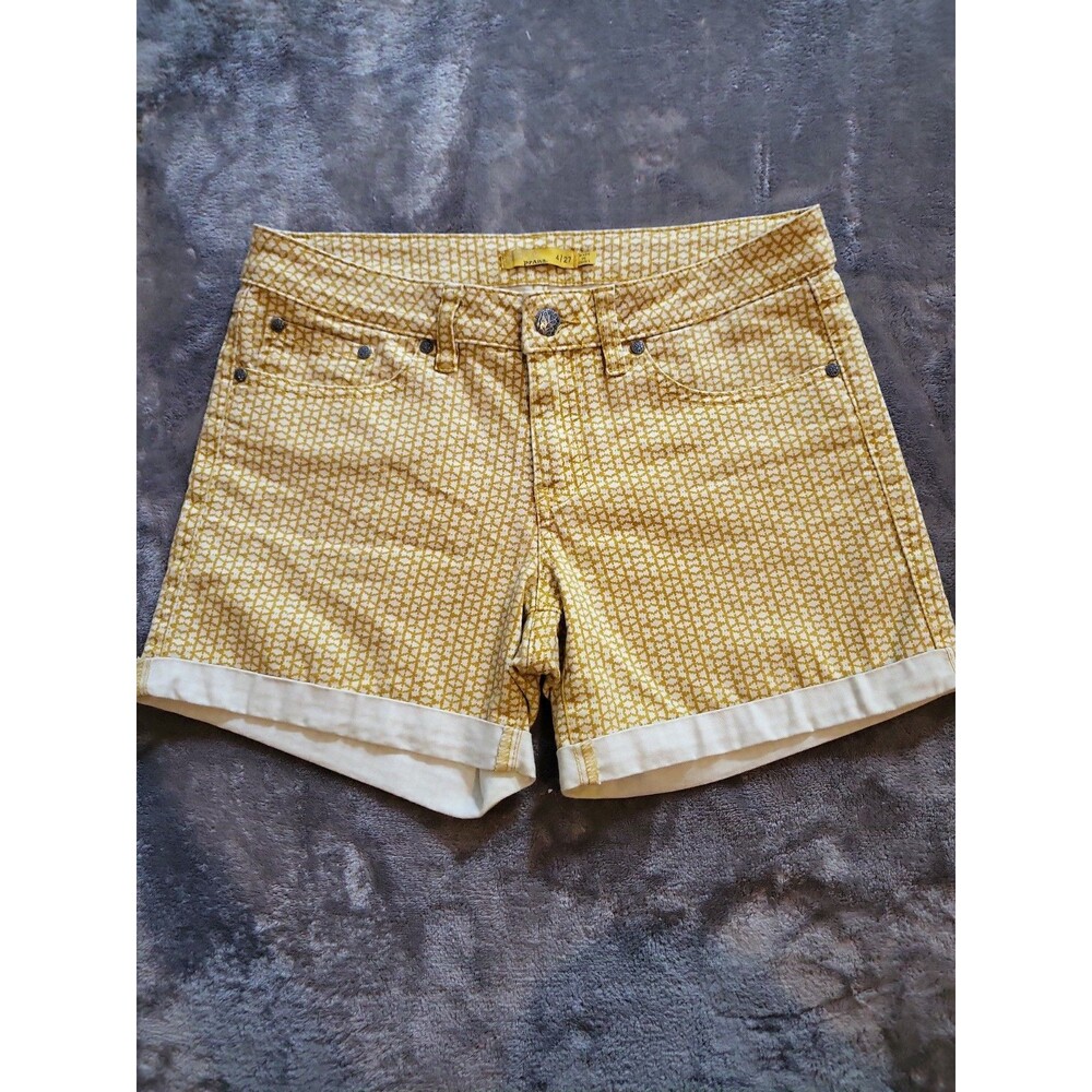 prAna Kara In Marigold  Denim Shorts Women Sz 4/27  Stretch Yellow White Cuffed